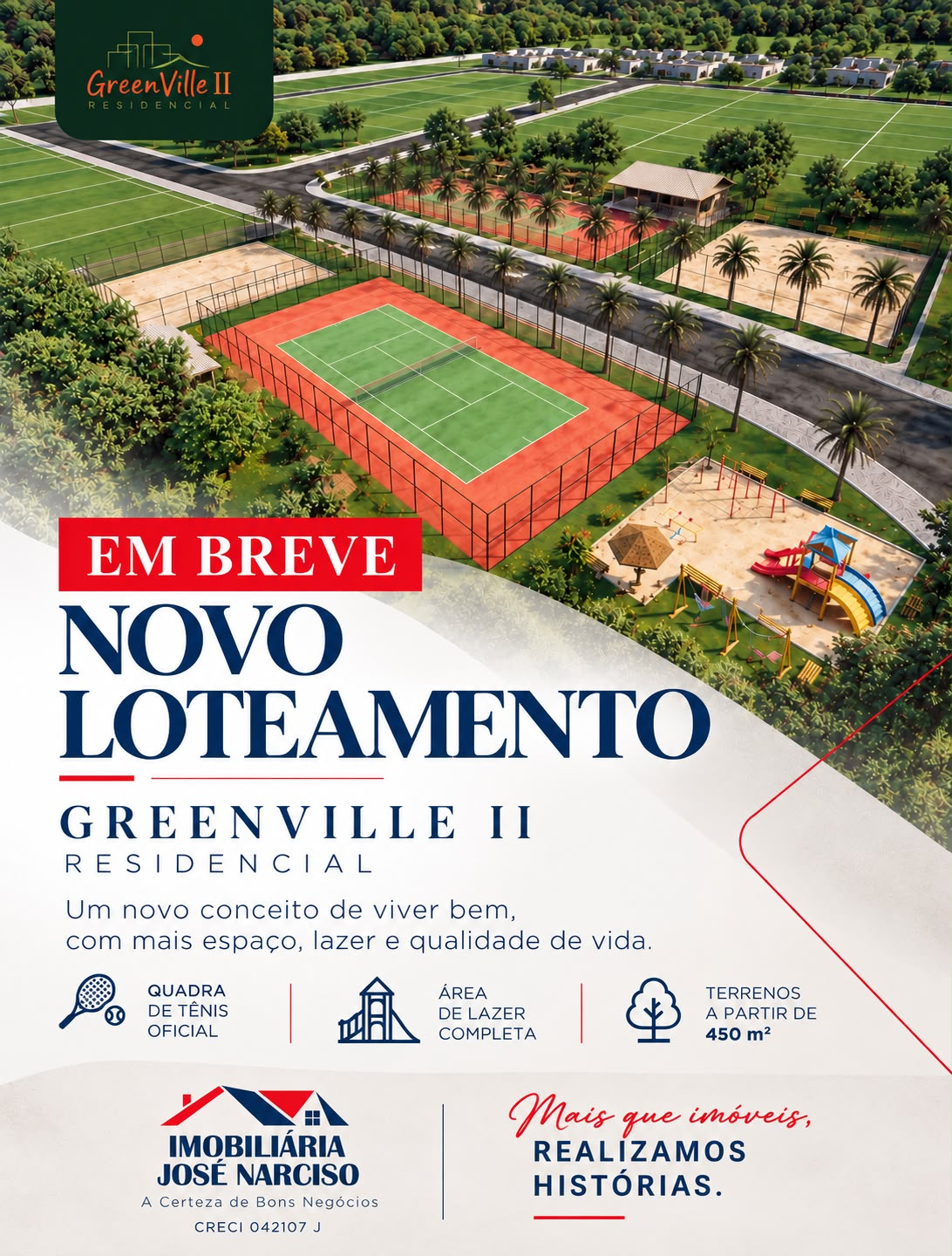 Em breve: novo loteamento GreenVille II Residencial, com quadra de tênis, área de lazer e terrenos a partir de 450 m²